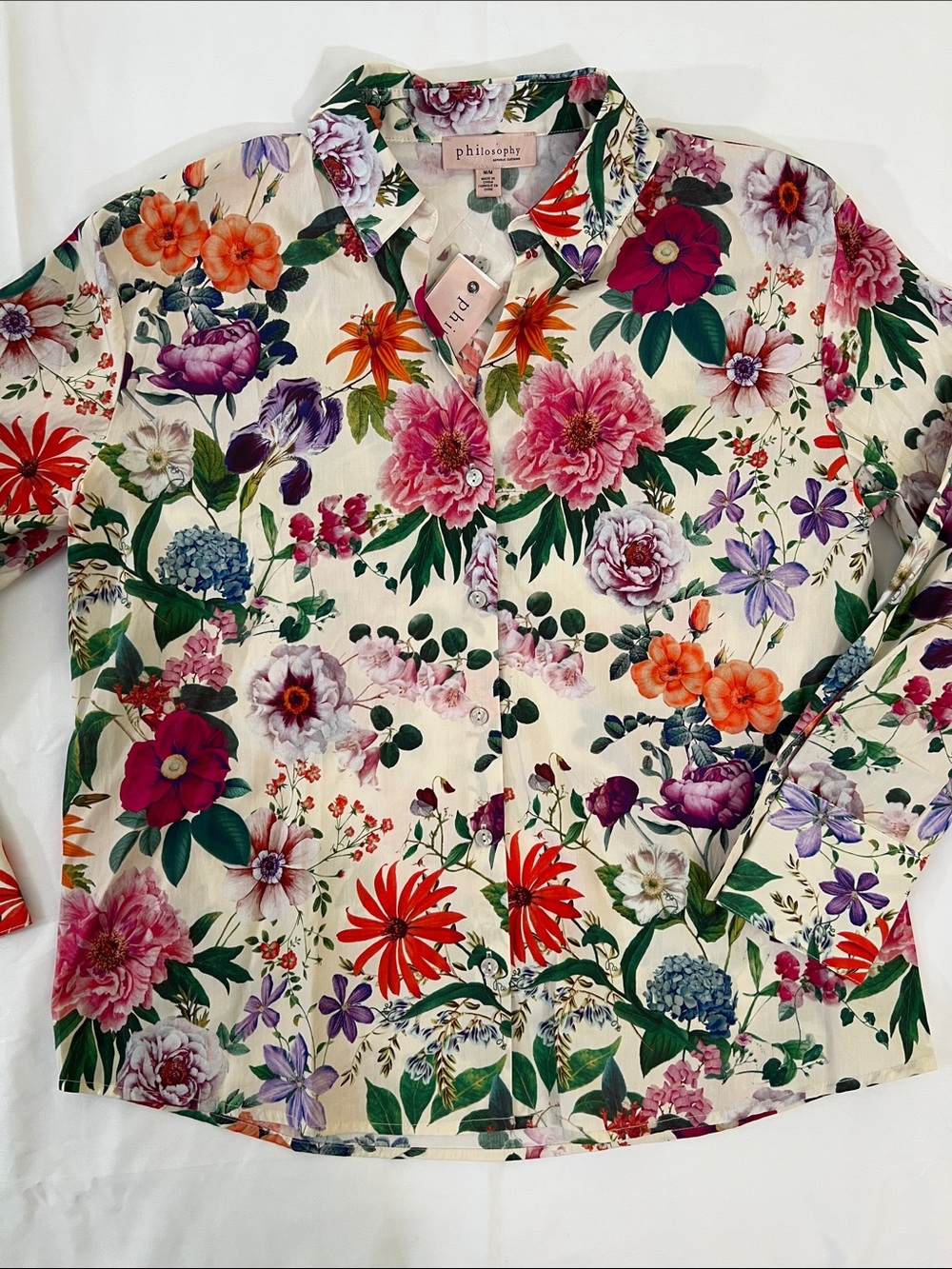 Philosophy Floral Button-Down Shirt - Cream with Multi-Color Blooms